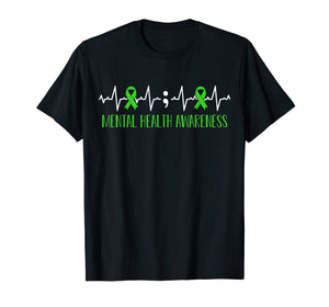 Green Ribbon Heart Beat - Mental Health Awareness T-shirt