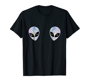 Alien Heads Boobs Shirt Colorful Rave Ufo Shirt Believe Tee