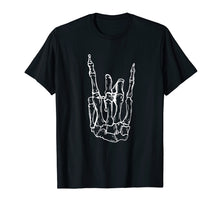 Load image into Gallery viewer, Rock Hand Shirt Skeleton Rocking It Heavy Metal Horns Tee
