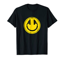 Load image into Gallery viewer, Headphones smiley DJ dance house rave music tee shirt
