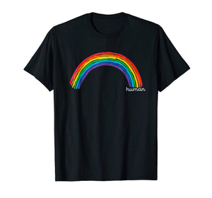 HUMAN Rainbow LGBT Pride Tshirt for Gay Boys Lesbian Bi Tran