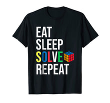 Load image into Gallery viewer, Eat Sleep Solve Repeat Rubik Cube T-shirt Humor Parody Funny
