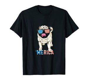 4th July Shirt Gift Men Women Kids Merica Pug USA Flag Tee