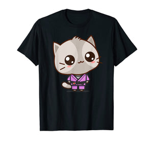 Funny cat bjj brazilian jiu jitsu black belt kawaii t shirt