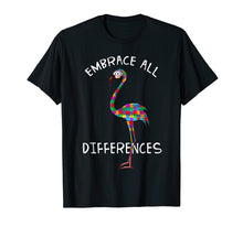 Load image into Gallery viewer, Embrace Differences Puzzle Flamingo Autism Awareness Tshirt
