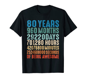 80 Years Old 80th Birthday Vintage Retro T Shirt 960 Months