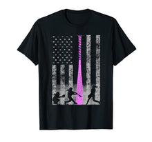Load image into Gallery viewer, American Softball Flag T-Shirt - Players and Pink Bat
