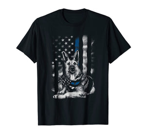 Blue Line K9 American USA Flag German Shepherd Police Shirt