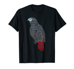 African Grey Parrot T Shirt with Parrot Word Art