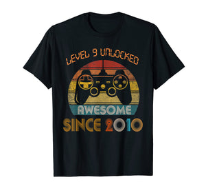 Level 9 Unlocked Awesome Since 2010-9th Birthday Gamer  T-Shirt