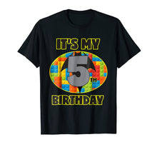 Load image into Gallery viewer, Birthday Boys Shirt Age 5 Bat Superhero Bricks Blocks
