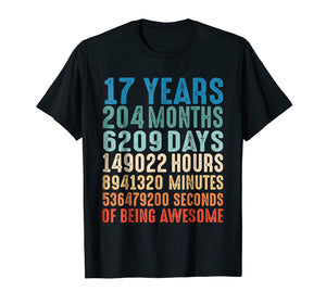 17 Years Old 17th Birthday Vintage Retro T Shirt 204 Months