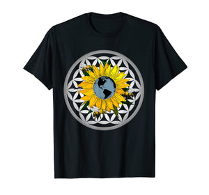Flower of Life Sunflower Earth T Shirt Bees Climate Change