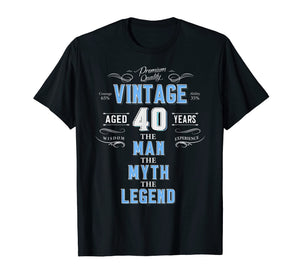 Mens Vintage 40th birthday tshirt for him aged 40 years old tee