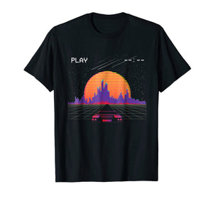 cyberpunk outrun synthwave sunset fast car aesthetic t shirt