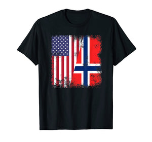 Half Norwegian Flag T-Shirt | Vintage Norway USA Gift