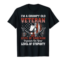 Load image into Gallery viewer, i am a grumpy old veteran sarcasm level stupidity army shirt
