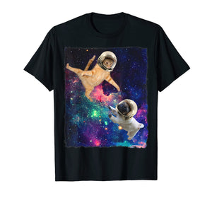 Cute Space Cat vs Pug Shirt Galaxy Epic Fight In Outer Space