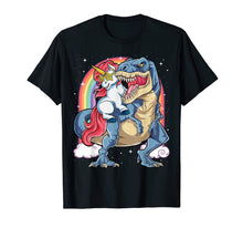 Load image into Gallery viewer, Unicorn Riding Dinosaur T rex Shirt Boys Girls Kids Rainbow
