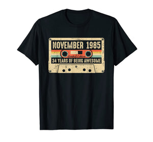 Vintage November 1985 34th birthday Gift Retro Cassette Tape T-Shirt