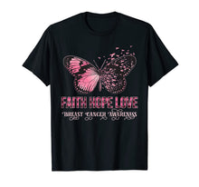 Load image into Gallery viewer, Faith Hope Love Pink Butterfly Breast Cancer Awareness T-Shirt
