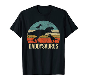 Daddysaurus Vintage Retro Sunset Tshirt Gift For Fathers Day