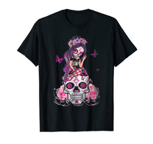 Load image into Gallery viewer, Sugar Skull Breast Cancer Pink Ribbon Flower Skulls October T-Shirt
