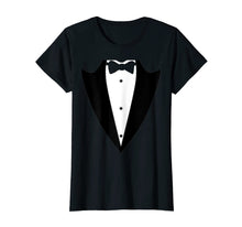 Load image into Gallery viewer, Funny Black Tuxedo Suit jacket  T-Shirt with lapel Bow-tie
