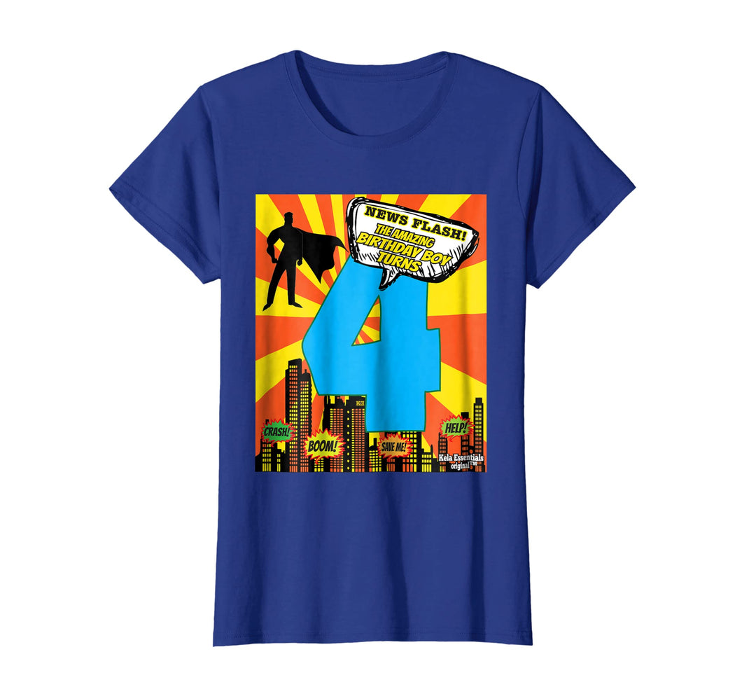 Birthday Boys Shirt Age 4 Superhero Comic Book Theme Party