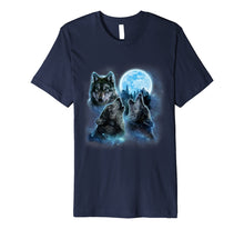Load image into Gallery viewer, Three Wolves Howling and Moon, Wolf T-Shirt
