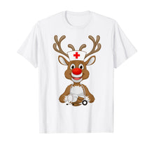 Load image into Gallery viewer, Christmas Scrub Top Reindeer Scrubs Rubber Gloves Nurses T-Shirt

