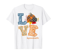 Load image into Gallery viewer, Womens LOVE Grandma Life Plaid Pumpkin Fall Thanksgiving T-Shirt
