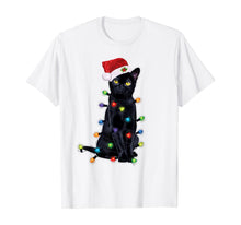 Load image into Gallery viewer, Black Santa Cat with christmas lights Tshirt Funny Cats Gift T-Shirt

