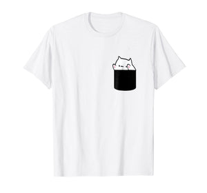 Bongo Cat Meme T-shirt with Chest Pocket Print Of a Cute Cat