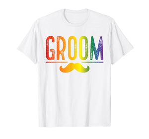 Mens Bachelor Party Shirt Rainbow Gay Pride Groom Moustache