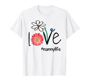 Mom Love Nanny Life #Mimilife Heart Floral Gift T-Shirt