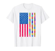 Load image into Gallery viewer, Autism American Flag Distressed T-Shirt for Autism Awareness
