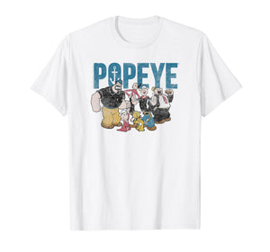 Popeye Vintage Distressed Group With Logo T-shirt