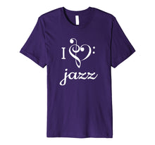Load image into Gallery viewer, I Heart Jazz T Shirt Love Treble Bass Clef Music
