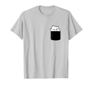 Bongo Cat Meme T-shirt with Chest Pocket Print Of a Cute Cat