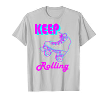 Load image into Gallery viewer, Neon 80s Keep Rolling Hobbies Roller Skate tee shirt
