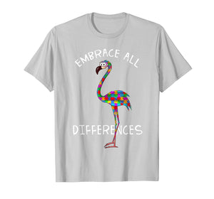 Embrace Differences Puzzle Flamingo Autism Awareness Tshirt