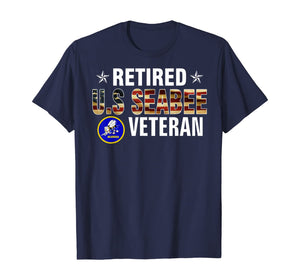 Vintege Retired US Seabee Veteran American Flag Cool Gift T-Shirt