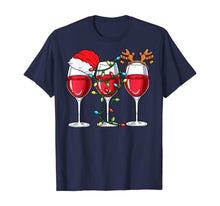Load image into Gallery viewer, Wine Christmas Lights Xmas Women Santa Hat Reindeer Antlers T-Shirt
