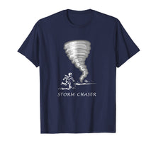Load image into Gallery viewer, Funny Storm Chasing T-Shirt With Man Running Toward Tornado
