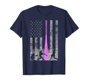 American Softball Flag T-Shirt - Players and Pink Bat