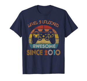 Level 9 Unlocked Awesome Since 2010-9th Birthday Gamer  T-Shirt