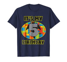 Load image into Gallery viewer, Birthday Boys Shirt Age 5 Bat Superhero Bricks Blocks
