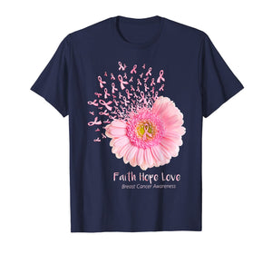 Faith Hope Love Breast Cancer Awareness Flower Pink T-Shirt