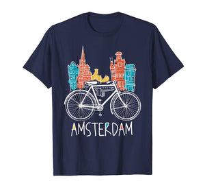 Amsterdam T-Shirt Retro Netherlands Bicycle Bike Gift